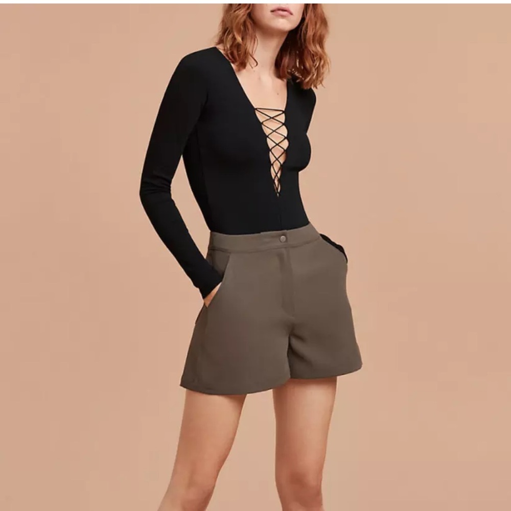 ARITZIA WILFRED FREE WOMEN'S MAUVE LONG SLEEVE LACE-UP MAYOWA BODYSUIT Small